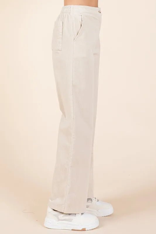 Mittoshop Corduroy Back Elastic Waist Pants - Bone / S