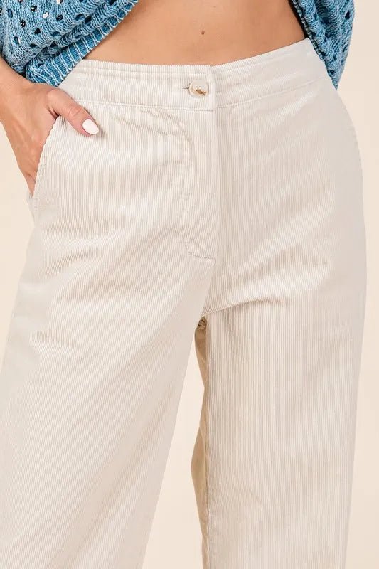 Mittoshop Corduroy Back Elastic Waist Pants - Bone / S