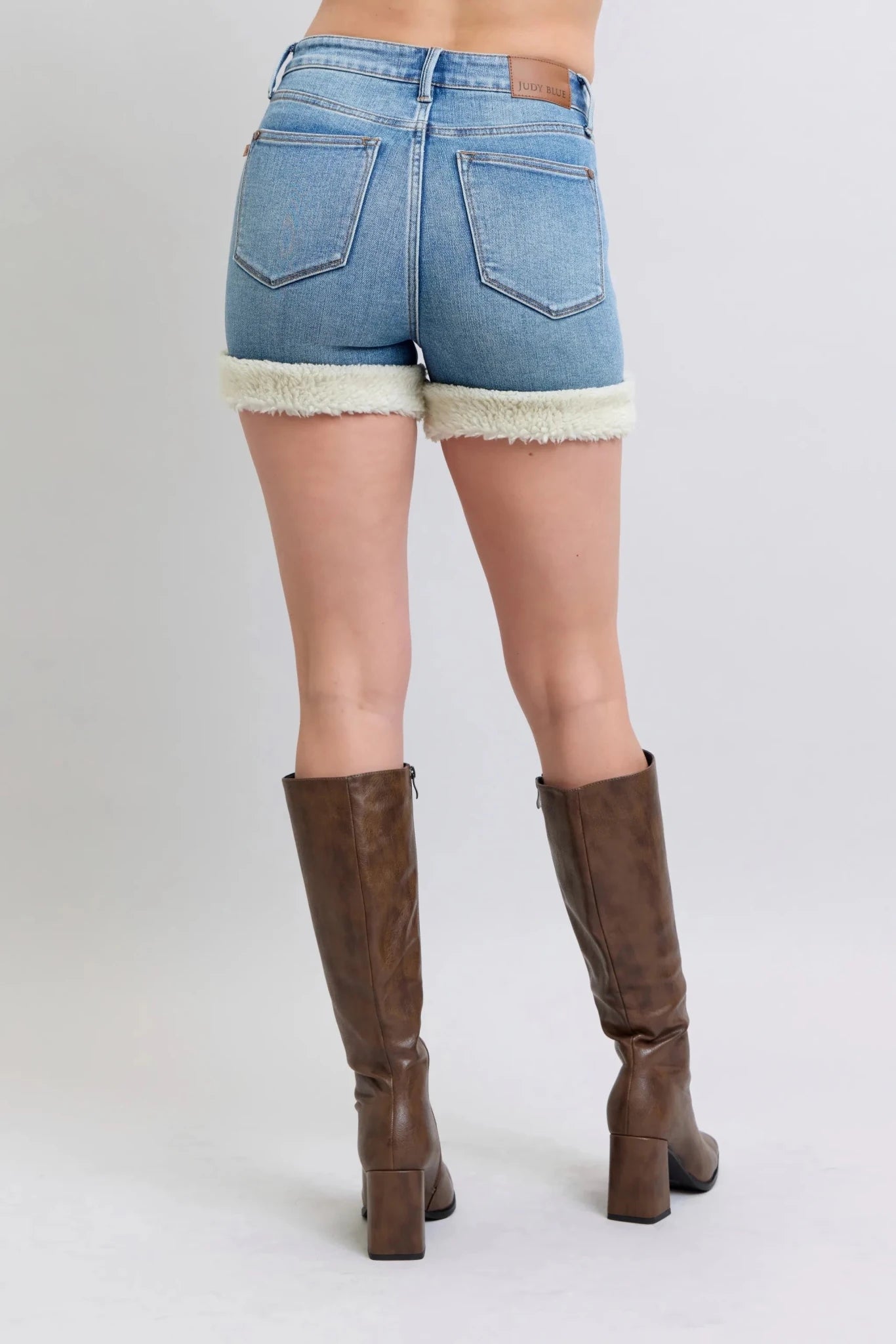 Judy Blue High Rise Tummy Control Shearling Cuff Denim Shorts - MD / S
