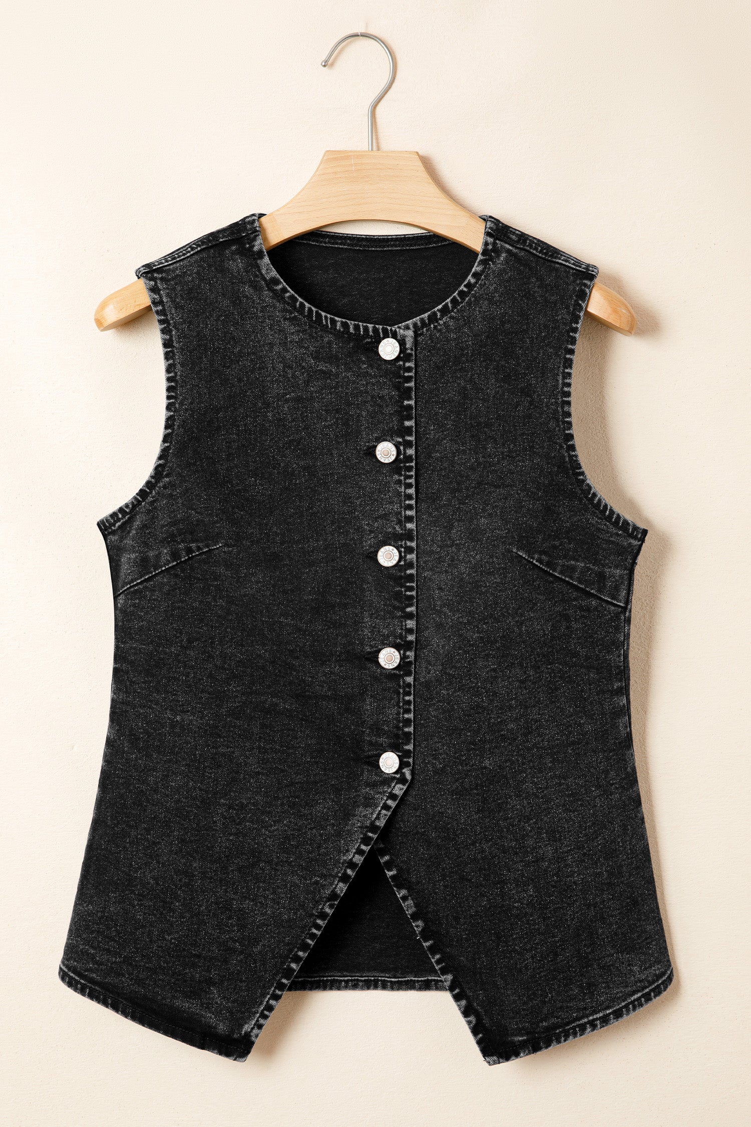 Ashleigh Blue Buttoned Front Slit Denim Vest
