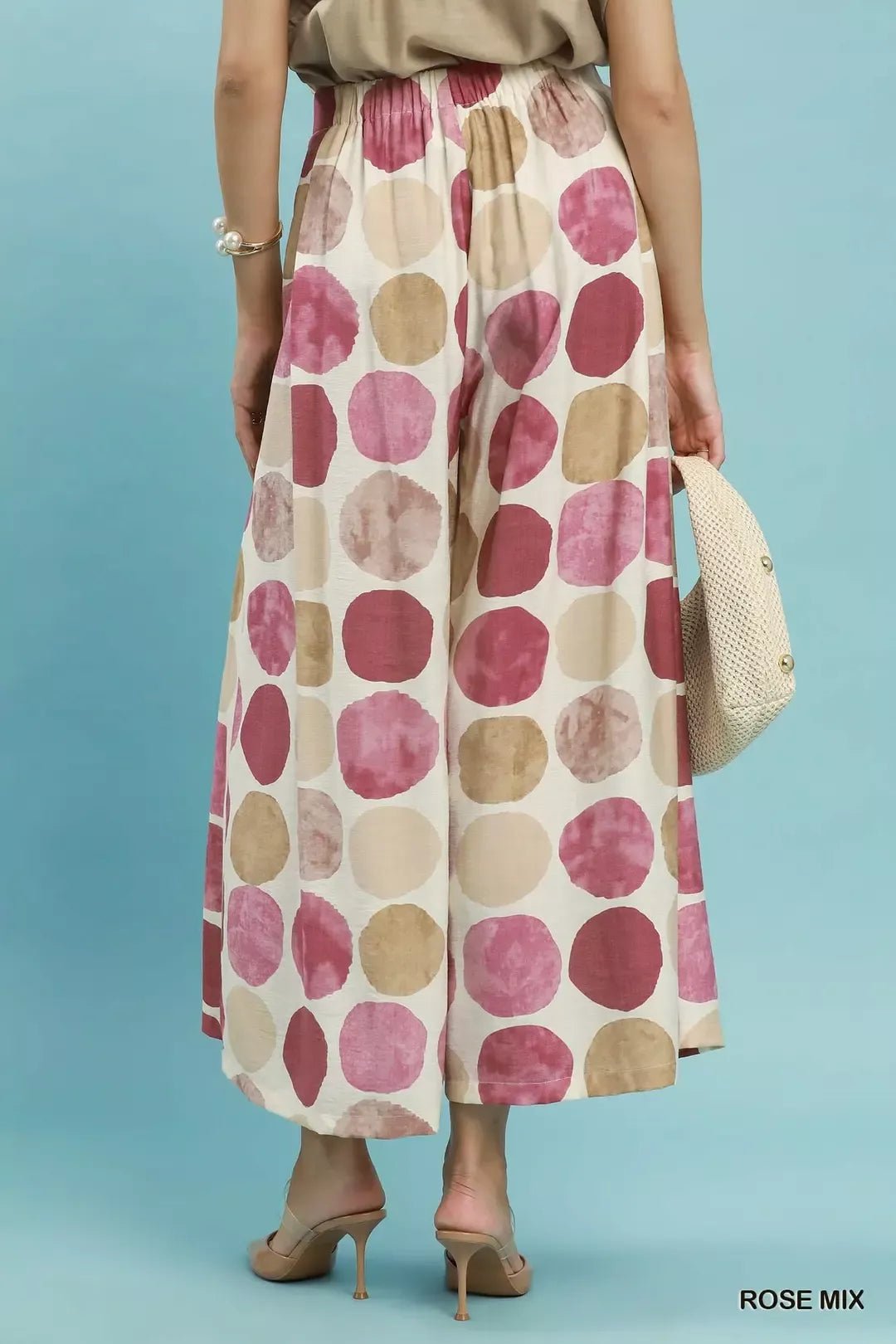 Umgee Dot Print Wide Leg Pants - ROSE MIX / S