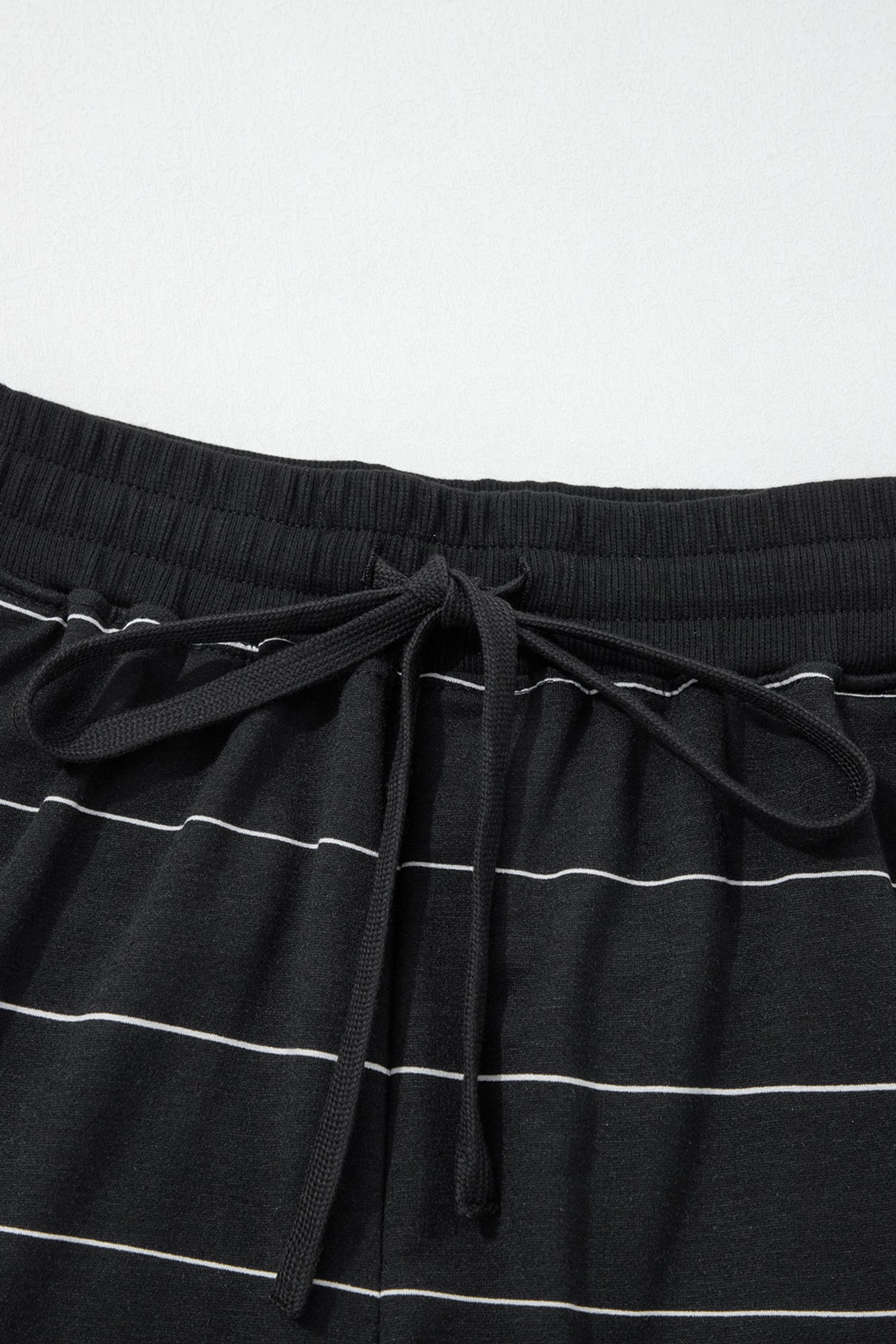 White Stripe Half Sleeve Tee Drawstring Shorts 2pcs Set