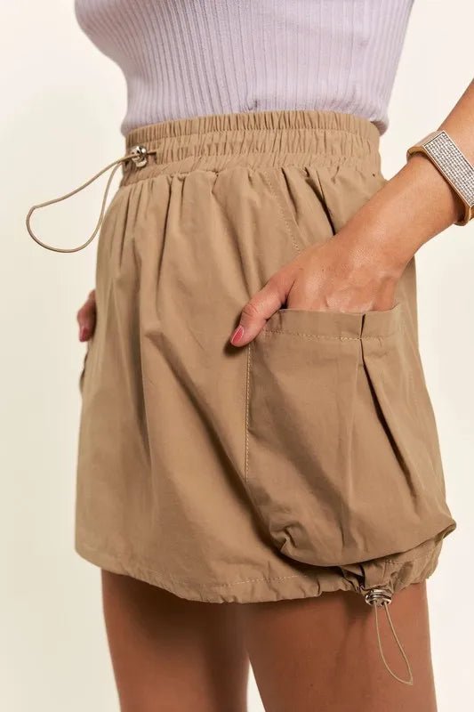 ADORA Drawstring Skort with Pockets - Tan / S