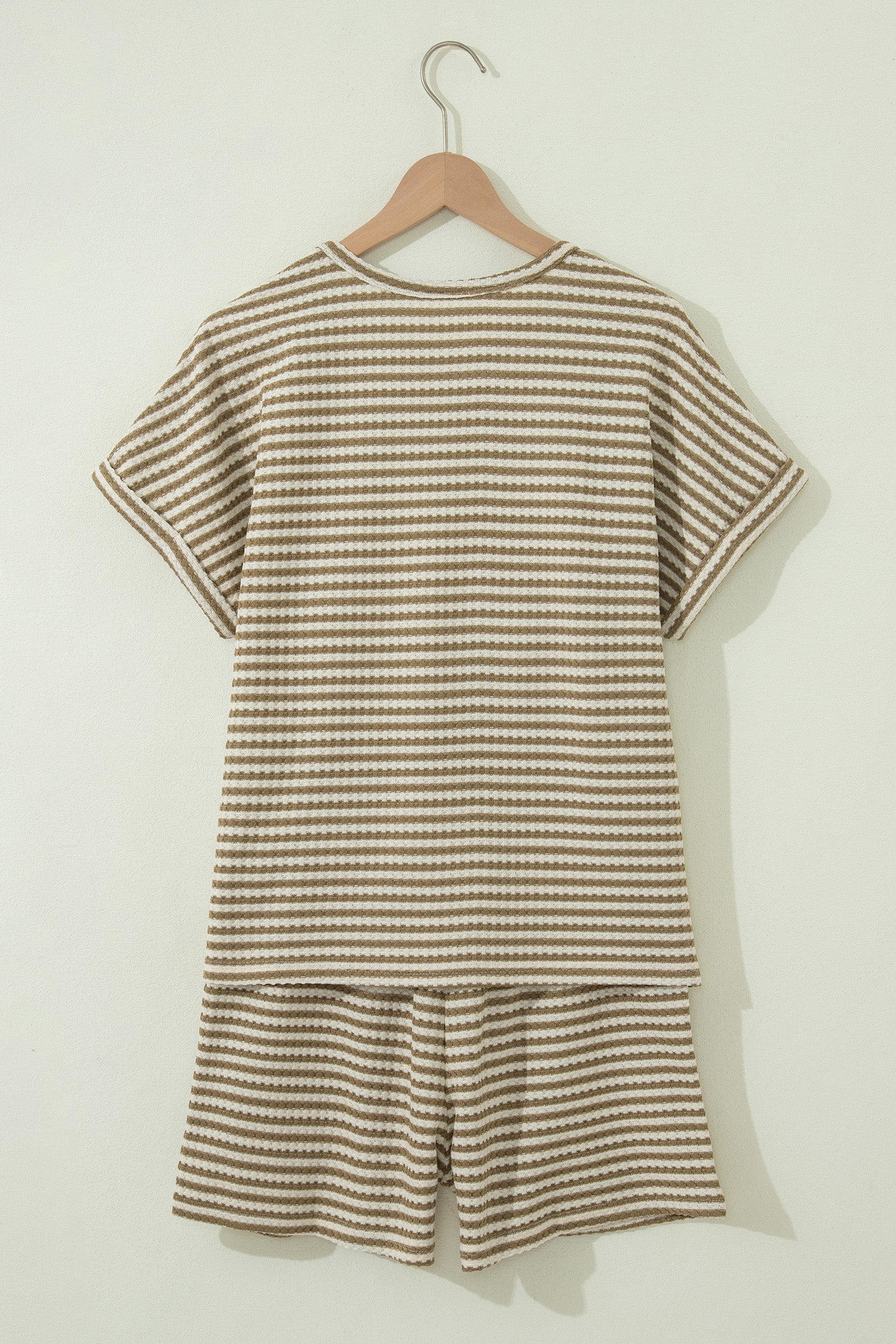 Pink Stripe Breathable Textured Knit Short 2pcs Set
