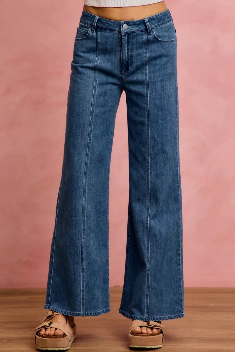 SO ME Seam Detail Mid Rise Stretch Denim Jeans - DENIM / S