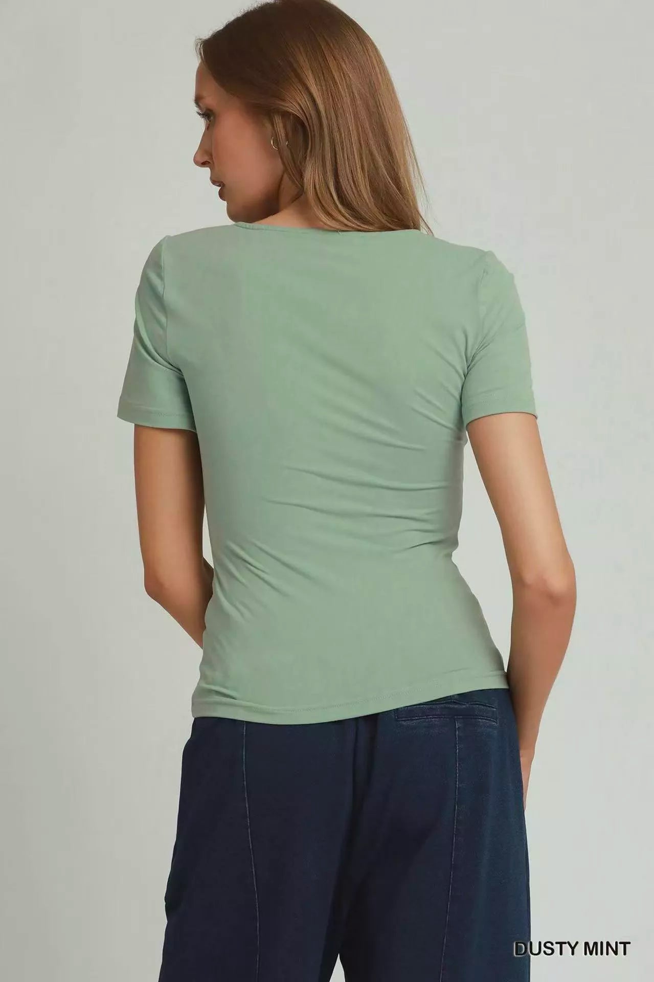 Umgee Sweetheart Neckline Front Double-Lined Top - DUSTY MINT / S