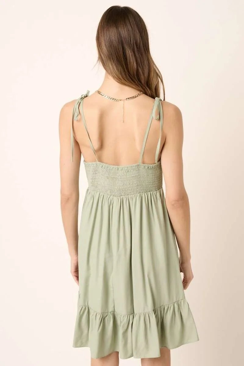Mittoshop Ruched Detail Spaghetti Tie Mini Dress - SAGE / S
