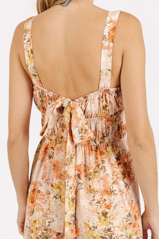 Mittoshop Flower Print Gathered Bust Sleeveless Jumpsuit - Ginger / S