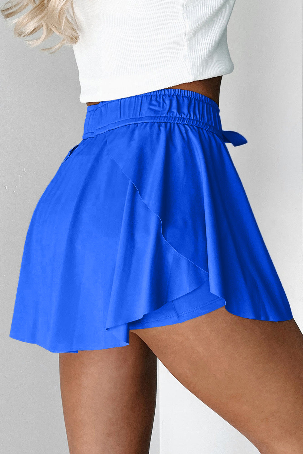 Beige Drawstring High Waist Lined Tennis Skort