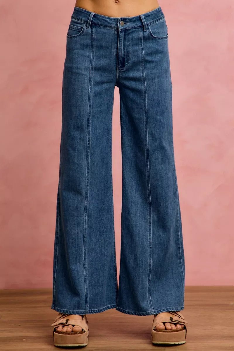 SO ME Seam Detail Mid Rise Stretch Denim Jeans - DENIM / S