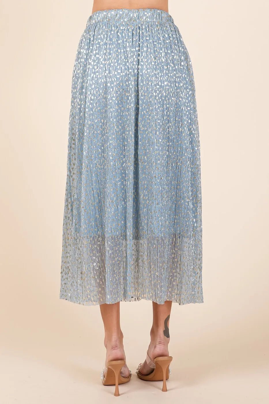 Mittoshop Metallic Glitter Speckle Print Elastic Midi Skirt - BLUE / S