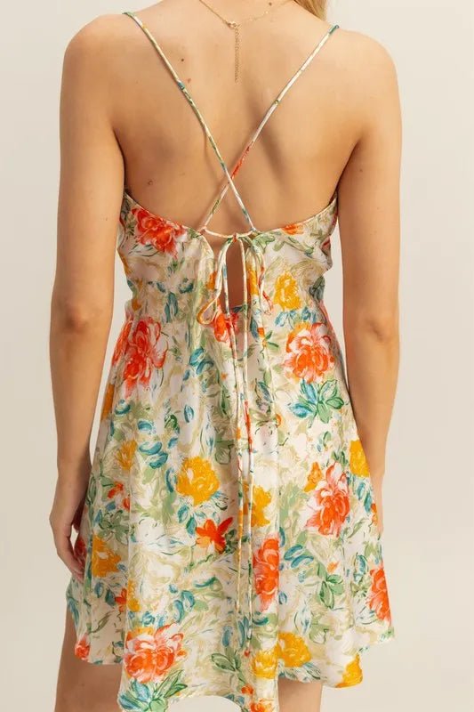 HYFVE Floral Cowl Neck Flirty Satin Mini Dress - APPLE GREEN / S