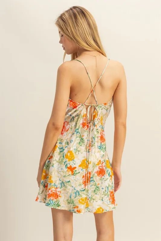 HYFVE Floral Cowl Neck Flirty Satin Mini Dress - APPLE GREEN / S