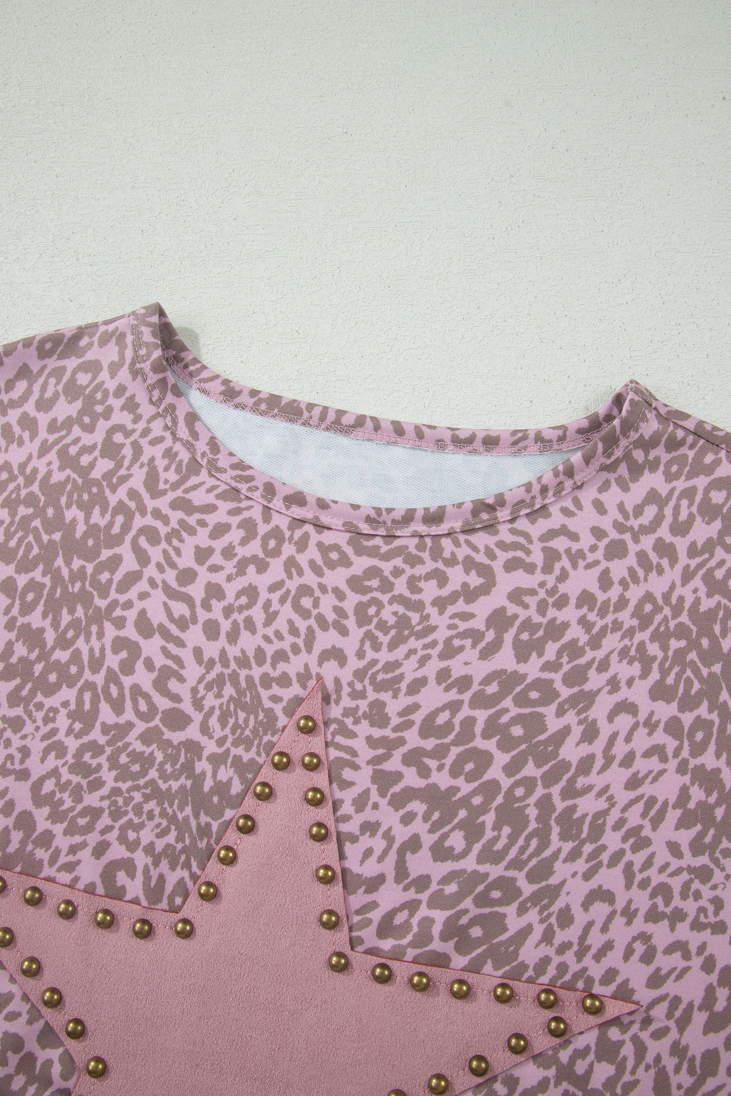 Khaki Leopard Retro Studded Star Patch Loose Tee