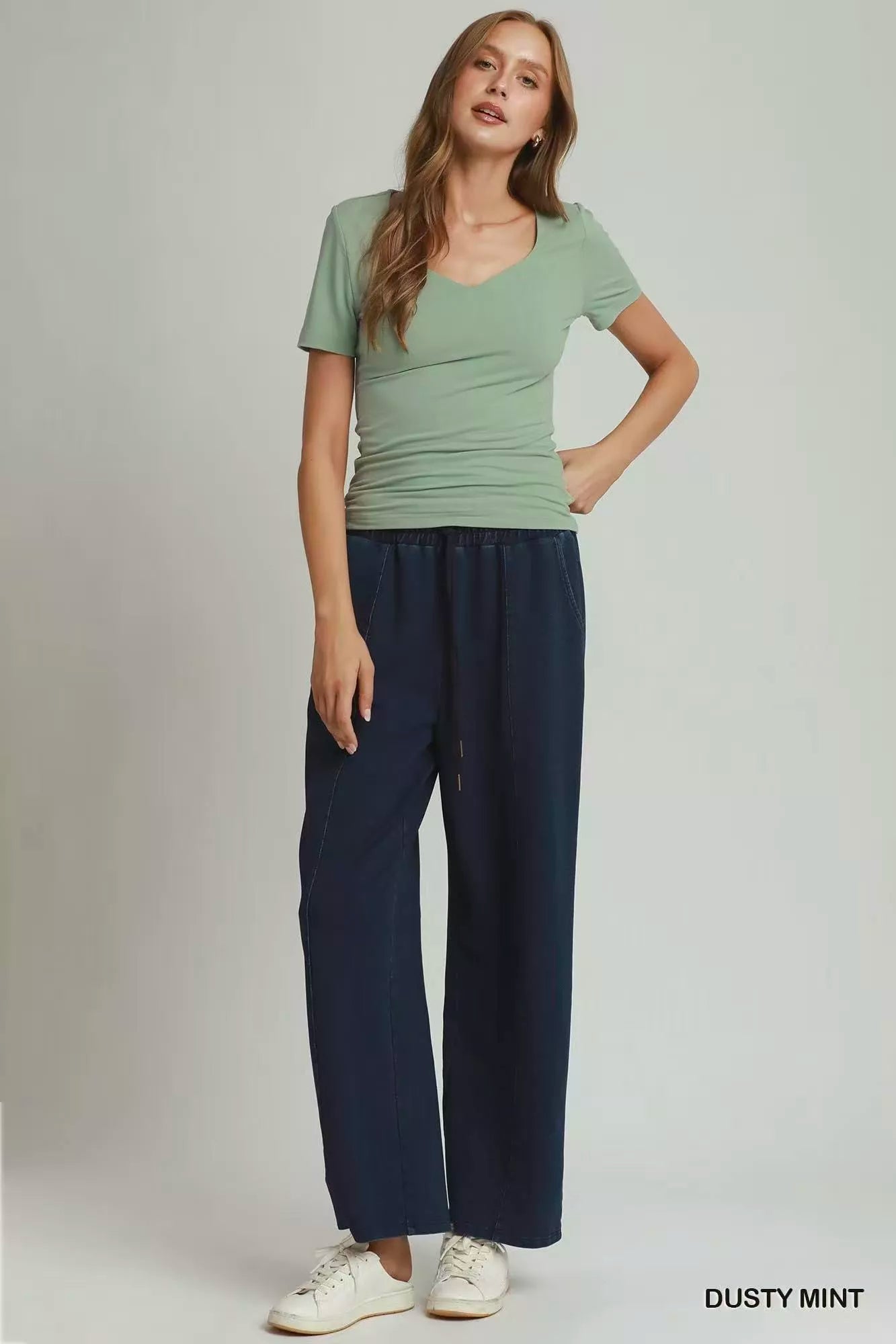 Umgee Sweetheart Neckline Front Double-Lined Top - DUSTY MINT / S