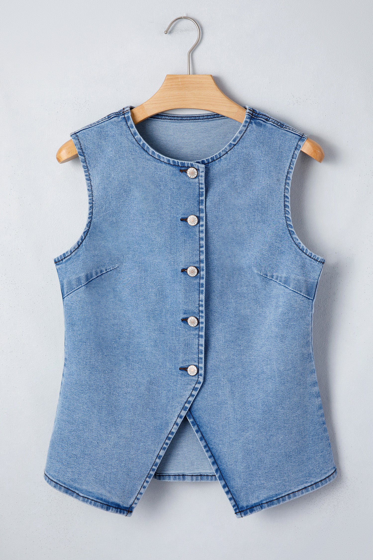 Ashleigh Blue Buttoned Front Slit Denim Vest