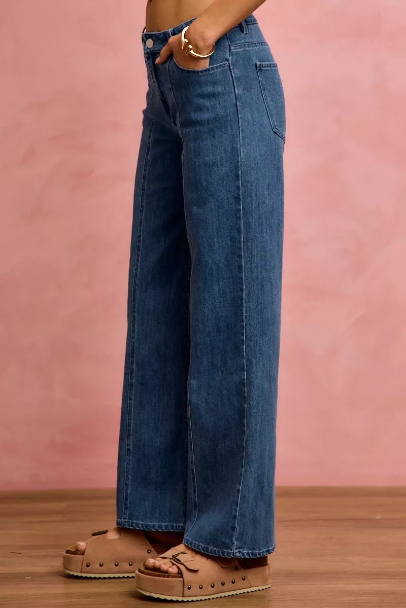 SO ME Seam Detail Mid Rise Stretch Denim Jeans - DENIM / S
