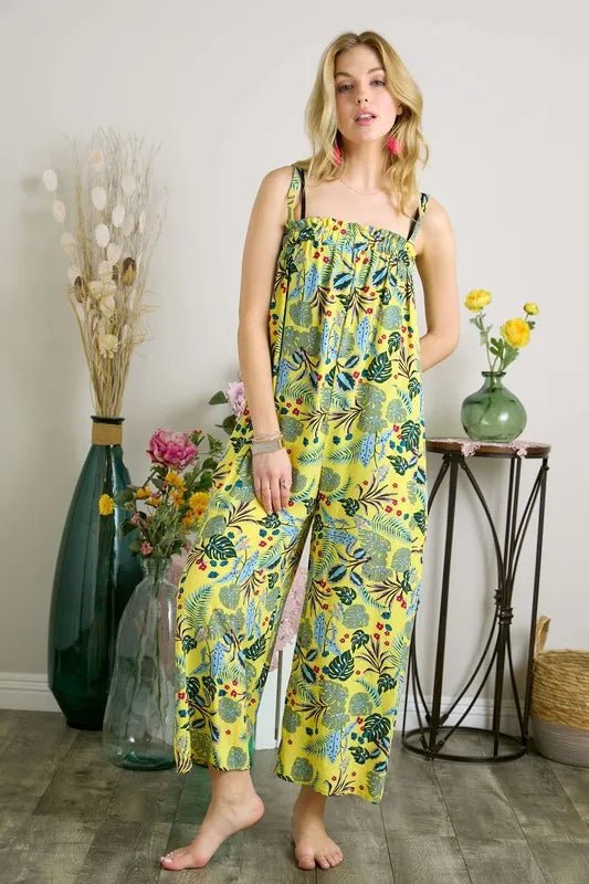 ADORA Elastic Detail Tropical Jumpsuit - YELLOW / S
