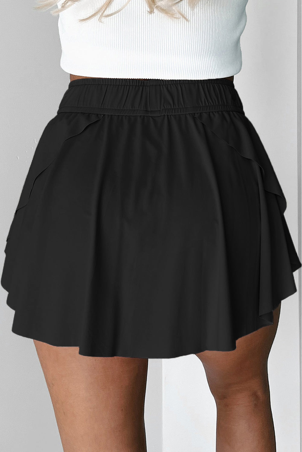 Beige Drawstring High Waist Lined Tennis Skort