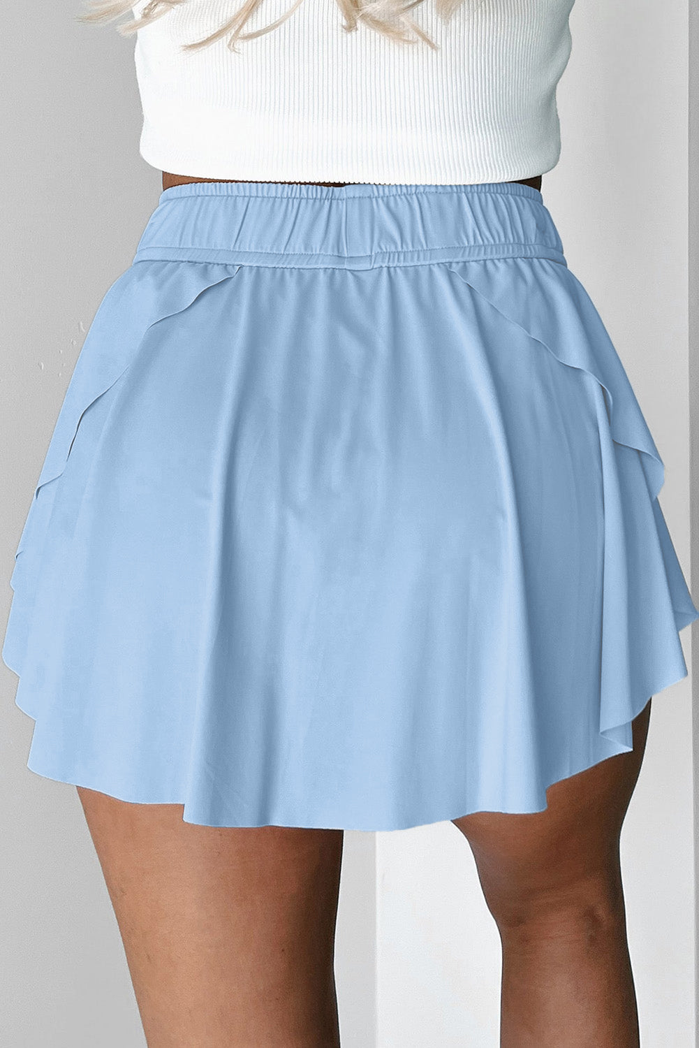 Beige Drawstring High Waist Lined Tennis Skort