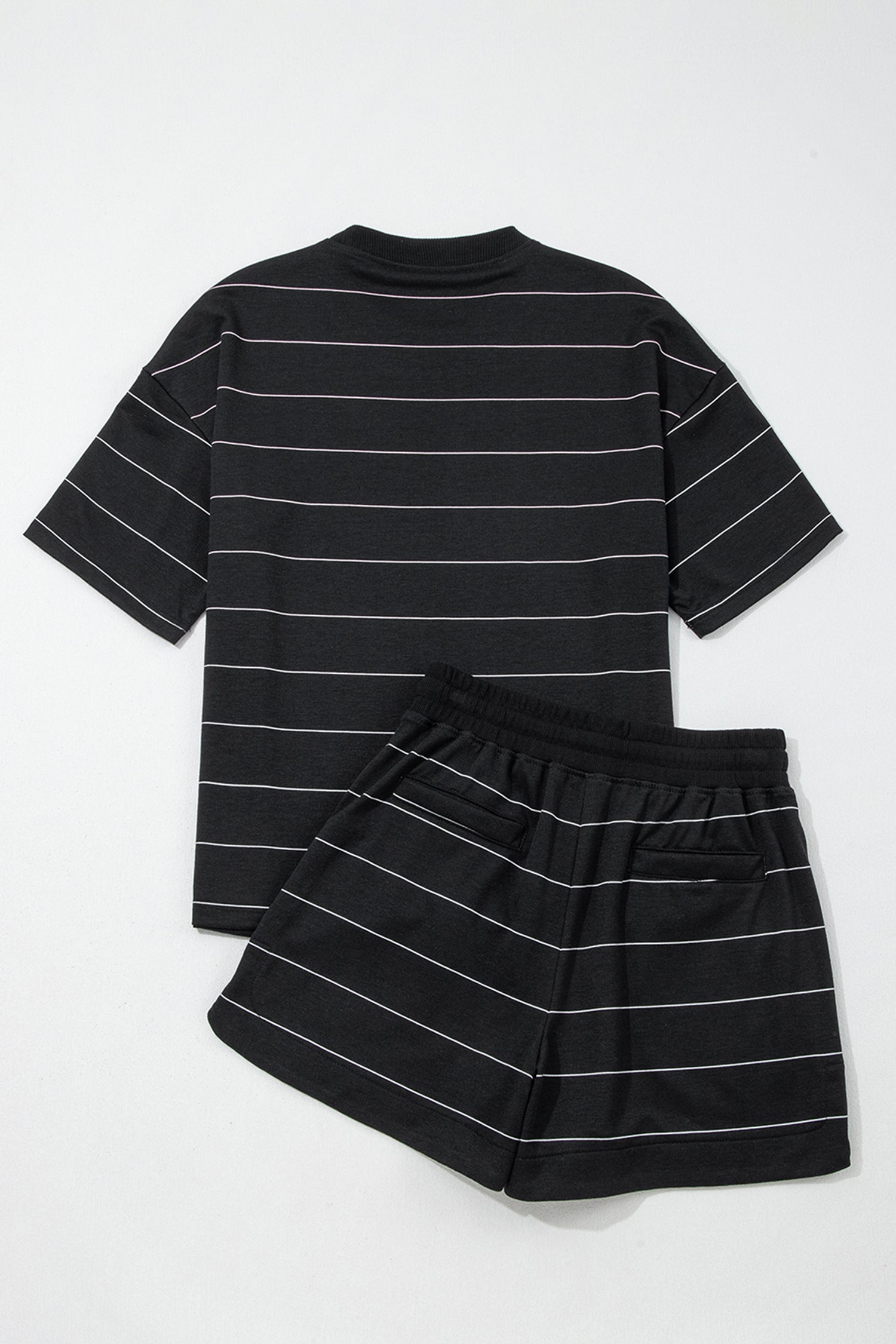 White Stripe Half Sleeve Tee Drawstring Shorts 2pcs Set