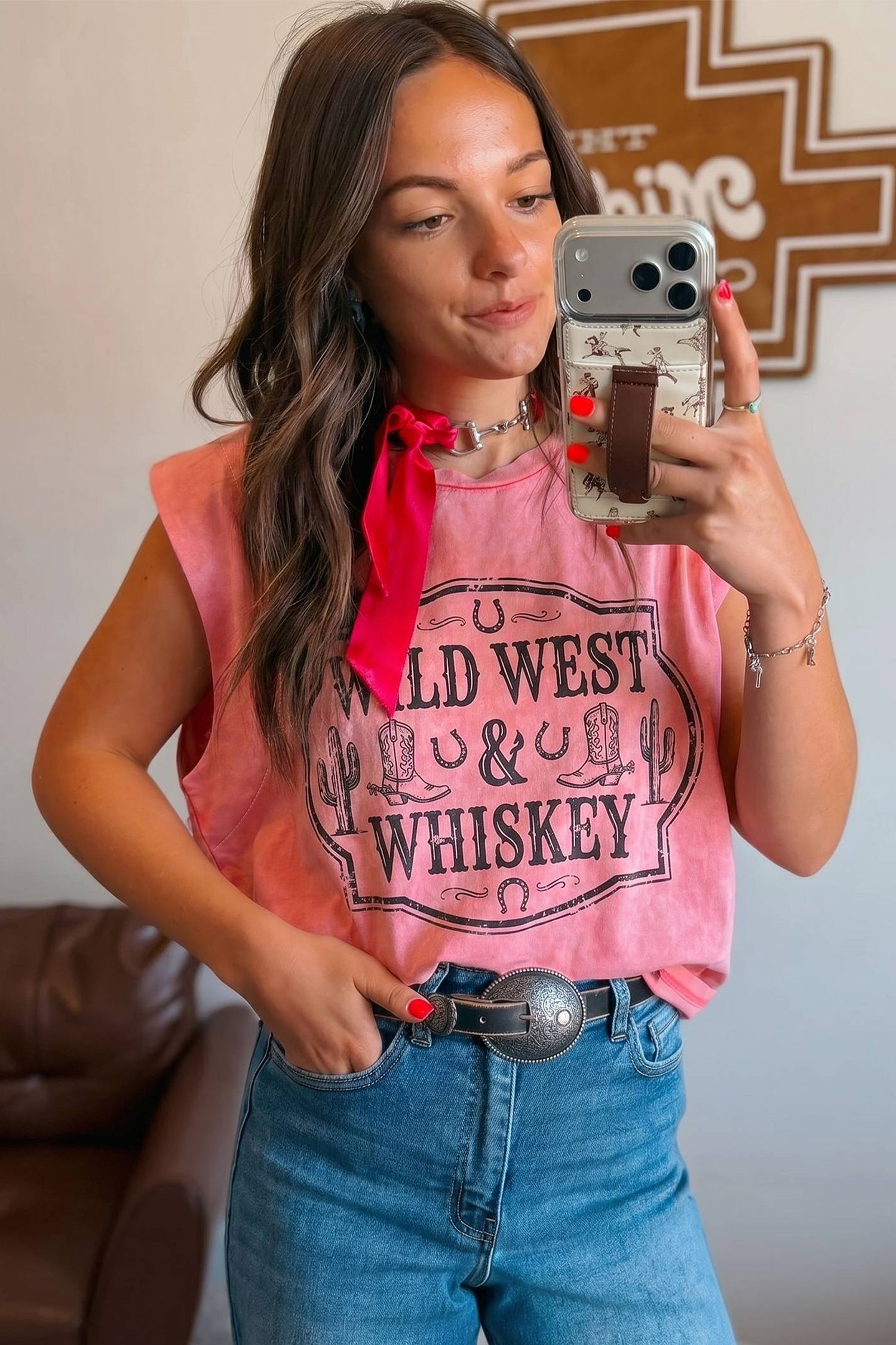 Bonbon Western Sleeveless Shift Top Letter Print Regular Fit Tank