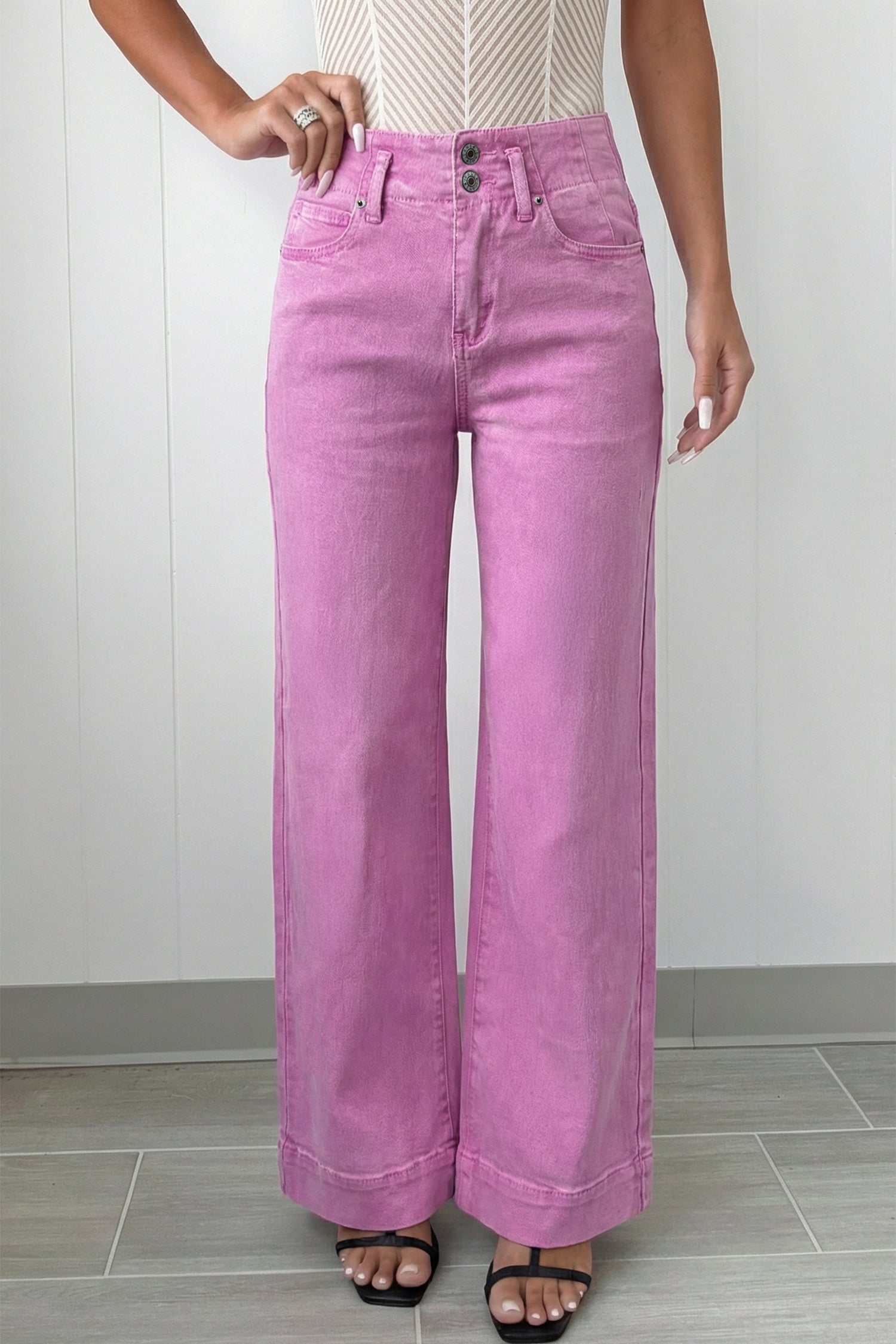 Black 2-Button High Waist Wide Leg Jeans