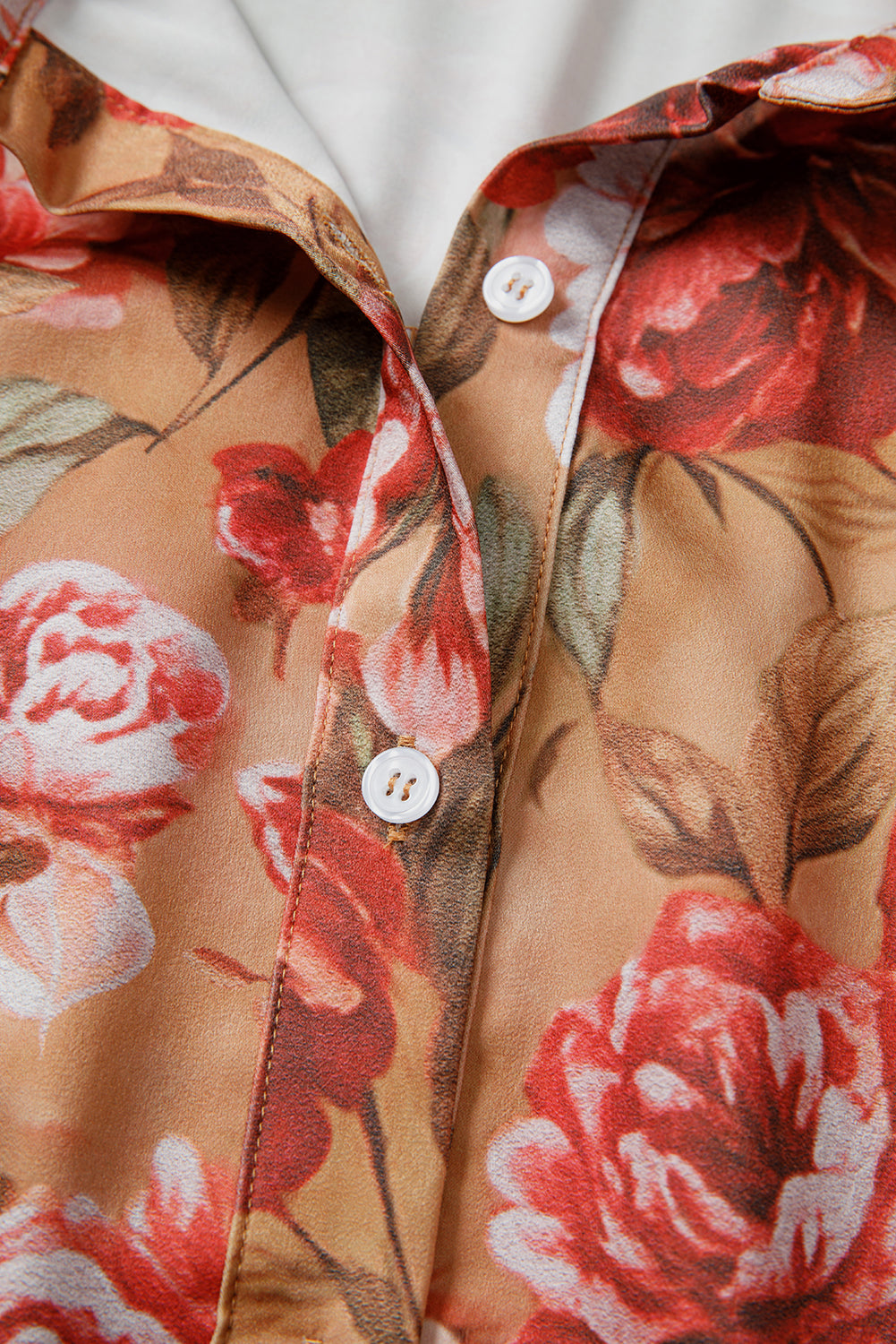 Brown Floral Print Shirt Style Long Sleeve Ruffle Mini Dress
