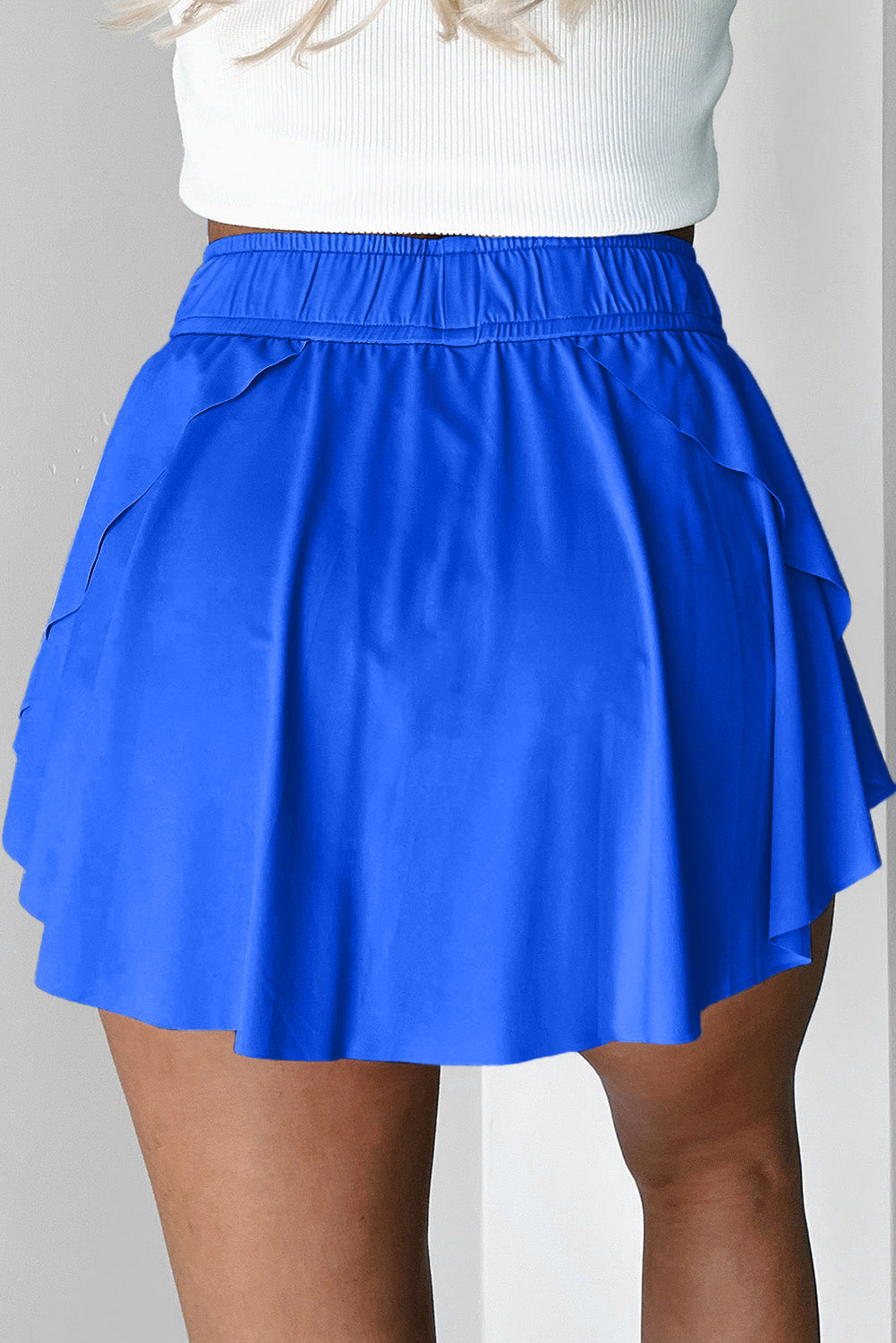 Beige Drawstring High Waist Lined Tennis Skort