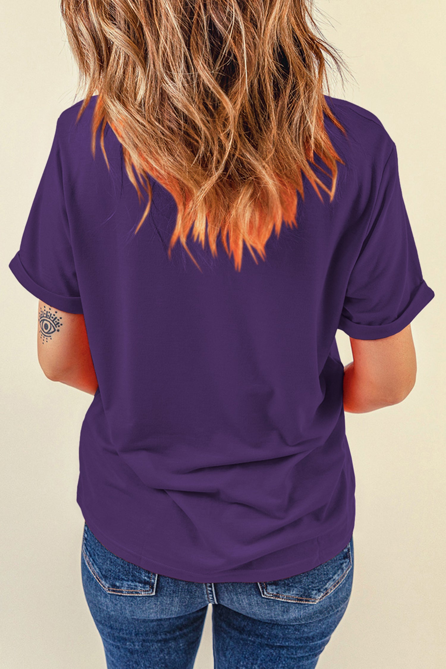 Sachet Pink Solid Color Basic Crew Neck Plain Tee