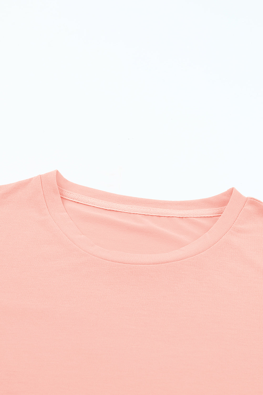 Sachet Pink Solid Color Basic Crew Neck Plain Tee