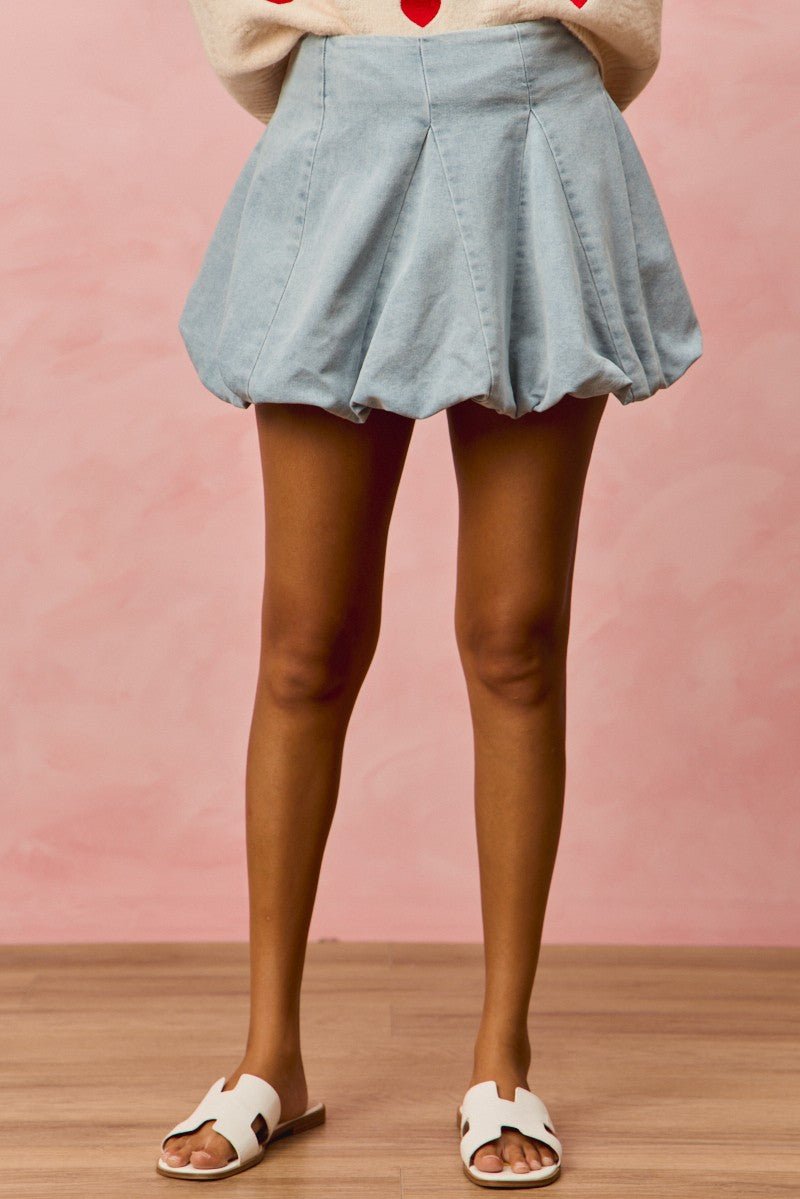 SO ME Denim Bubble Mini Skirt - LIGHT DENIM / S