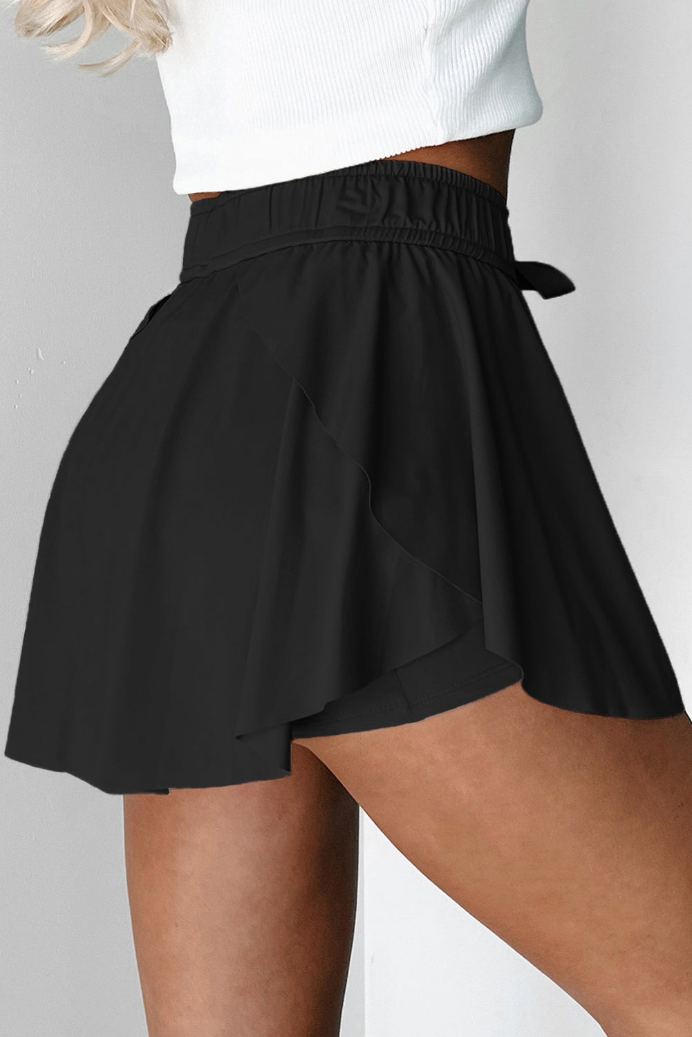 Beige Drawstring High Waist Lined Tennis Skort