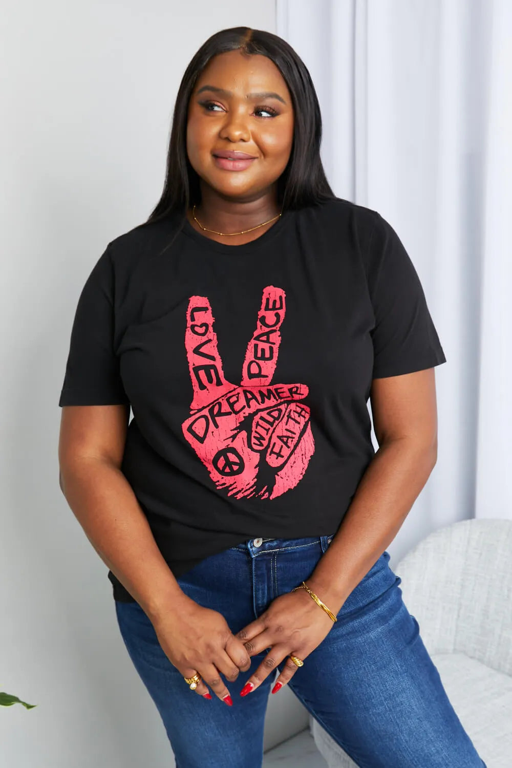mineB Full Size Graphic Tunic T-Shirt - Black / S