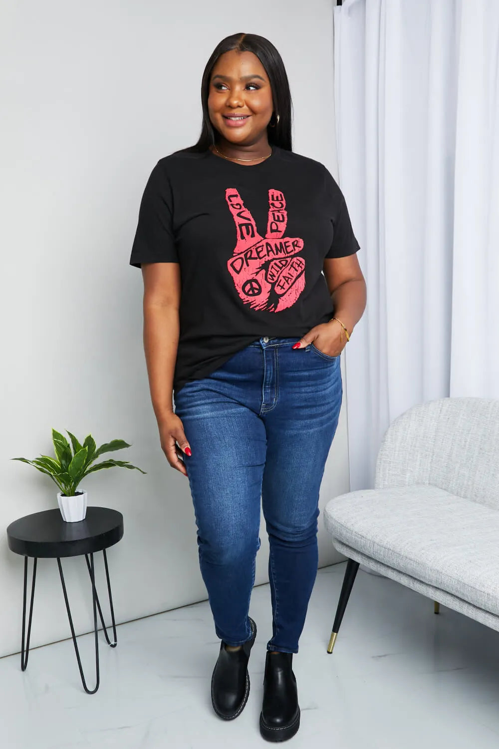 mineB Full Size Graphic Tunic T-Shirt - Black / S