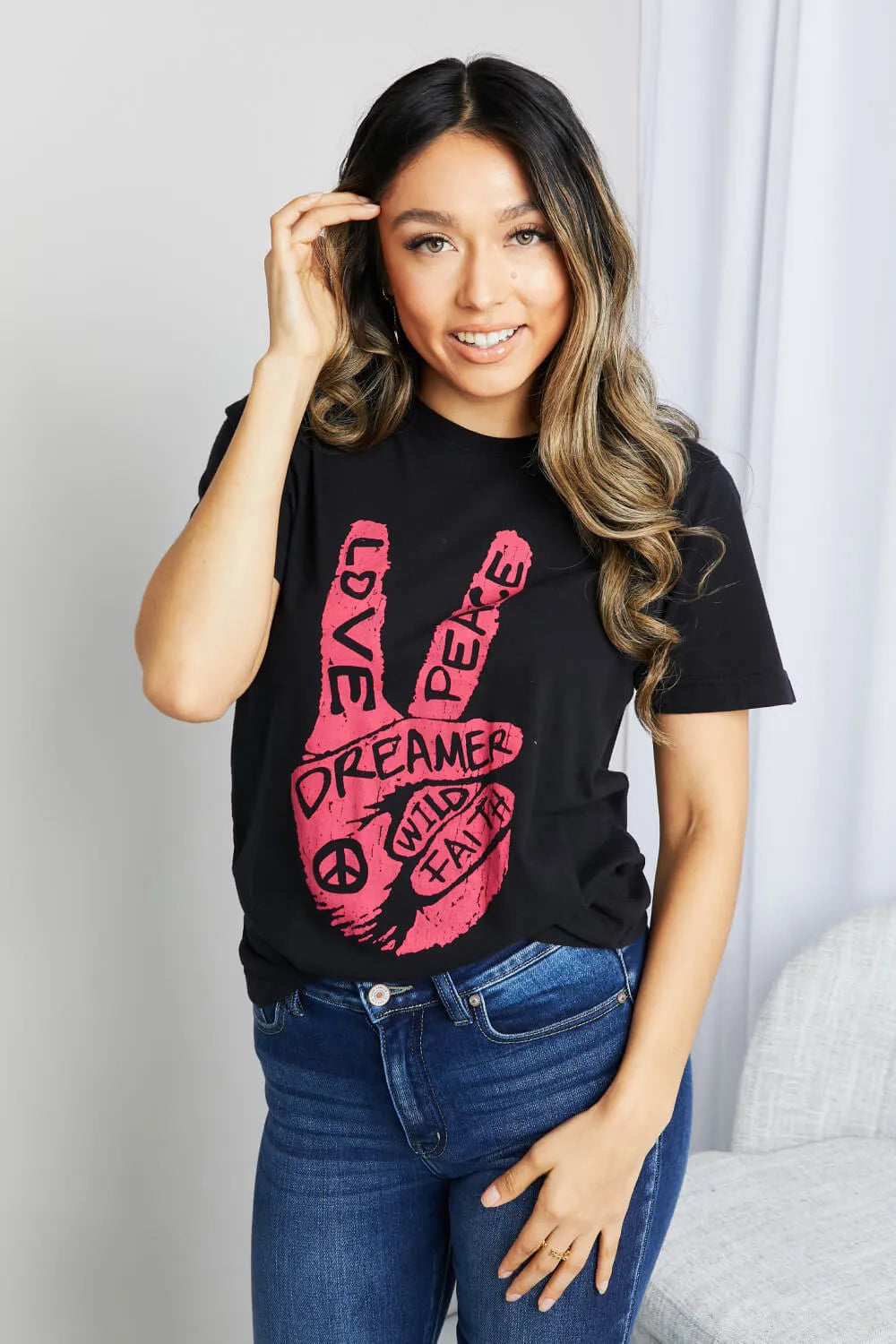 mineB Full Size Graphic Tunic T-Shirt - Black / S