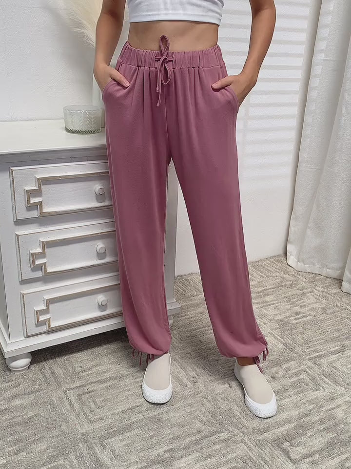 Basic Bae Full Size Soft Rayon Drawstring Waist Pants with Pockets